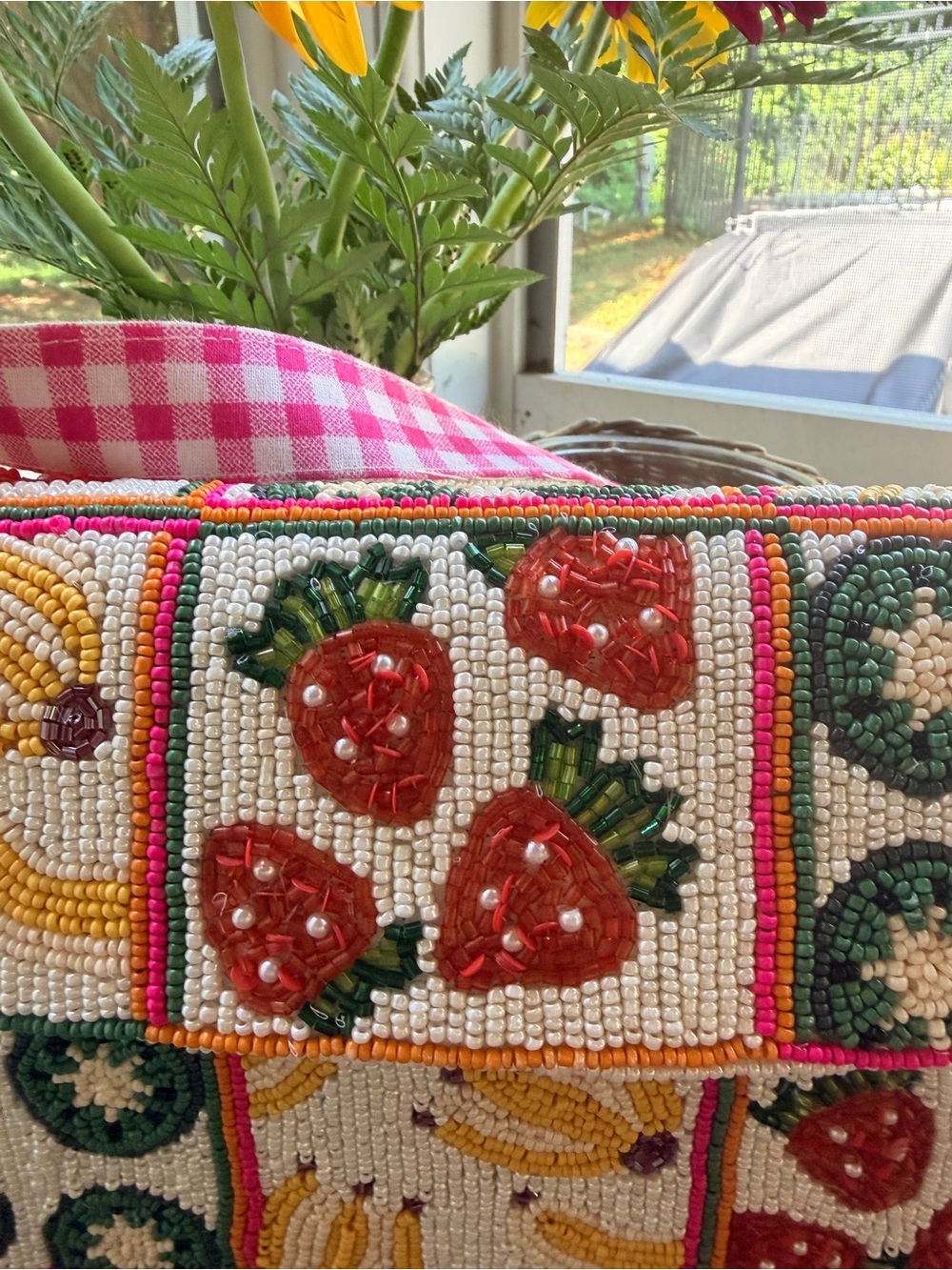 Viral Beaded Farmers Market TJ Maxx Bag NWT!  Pink Gingham Strap and charm - Picture 6 of 8